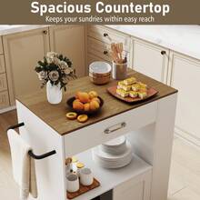 COSTWAY Kitchen Island Cart With Storage, Rolling Kitchen Island On Wheels With Large Drawer, 2-Door Cabinet, Towel Rack & 3-Tier Spice Racks, White - White - View 2