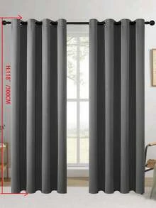 1pc/2pcs Solid Color Polyester Curtains, Energy Blackout Light Blocking Thermal Insulated Curtains For Kitchen, Dining Room, Living Room, Bedroom, Study Room In Black, Deep Grey - Dark Grey - View 37