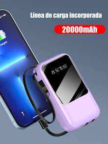 Mini Banco de energía 20000mah carga rápida incorporada con pantalla digital de 4 cables Banco de energía externo portátil - Blanco - Ver 2