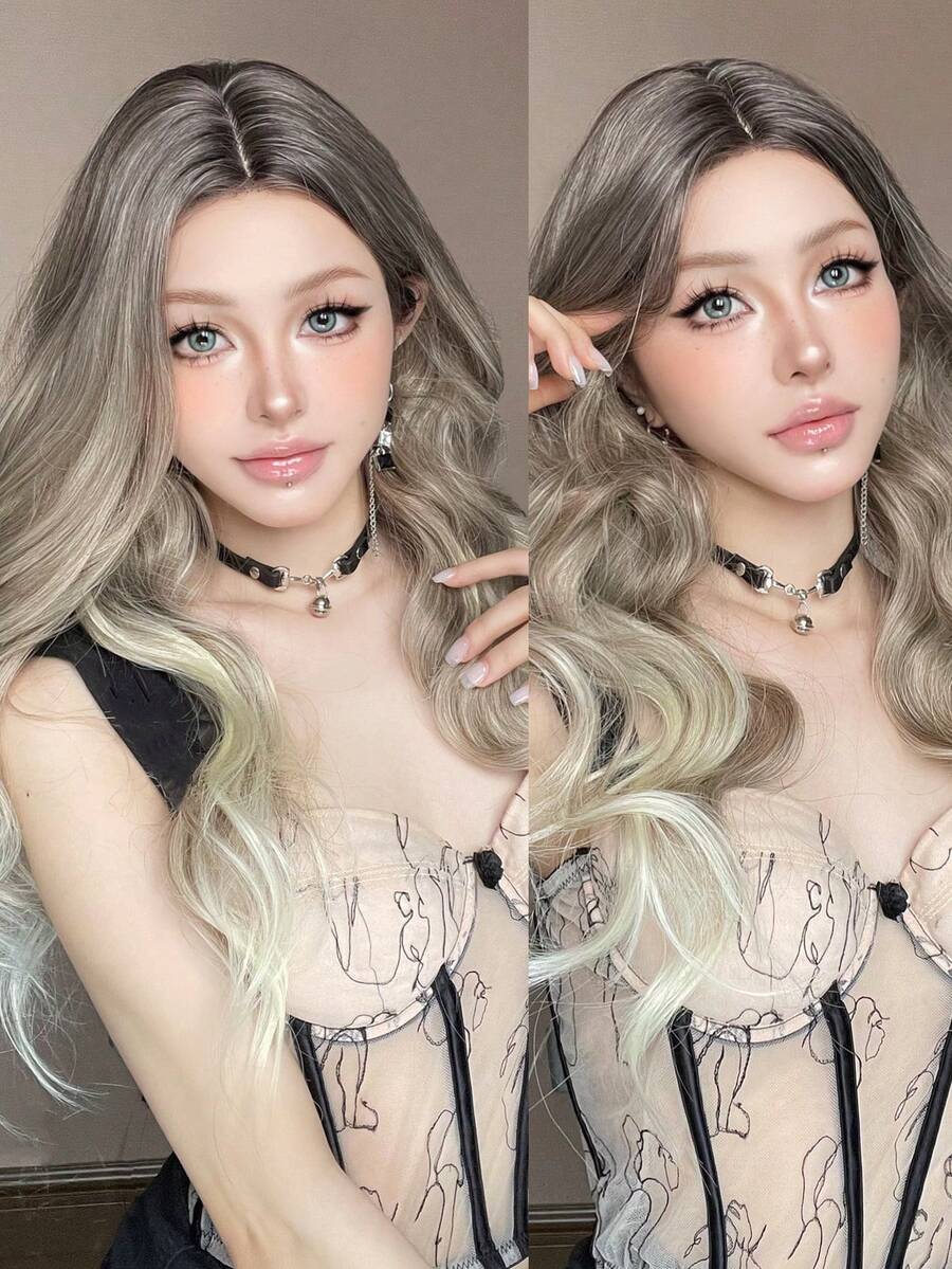 22 Inch Ombre Blonde Long Curly Wig, Heat Resistant Synthetic Fiber, U-Part Lace, Big Body Wave, Fashion Wig For Women Daily Wear