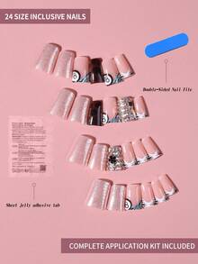 Bộ 24 móng tay giả dài họa tiết da báo Y2K kiểu Pháp, đính đá, bộ dụng cụ làm móng acrylic bao gồm 1 gel dẻo và 1 dũa móng, kiểu móng tay Pháp, thích hợp cho phụ nữ và bé gái tự làm cho các dịp hàng ngày, lễ hội, tiệc tùng. - Nhiều màu - Xem 2
