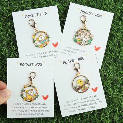 1pc/4pcs Cute Rabbit, Chick Keychain Pendant With Pocket Hug Card, Ideal Gift For Friends, Birthday, Party, Holiday, Perfect For Easter, Teacher's Day, Mother's Day, Father's Day