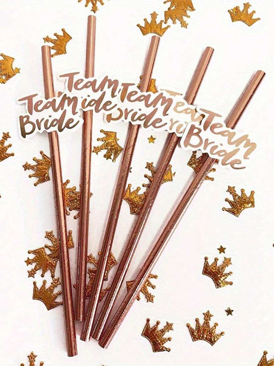 单身派对吸管，新娘饮水吸管，告别单身派对吸管，玫瑰金纸吸管，适用于新娘送礼会、婚礼、单身派对、学校用品 - 多色 - 查看 1