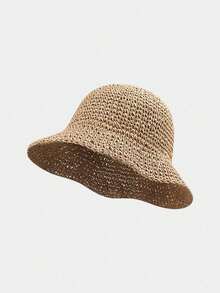 1顶女士卡其色波浪形沙滩遮阳帽，饰有仿珍珠和蝴蝶结，优雅沙滩旅行度假遮阳帽 - 蝴蝶 - 查看 8