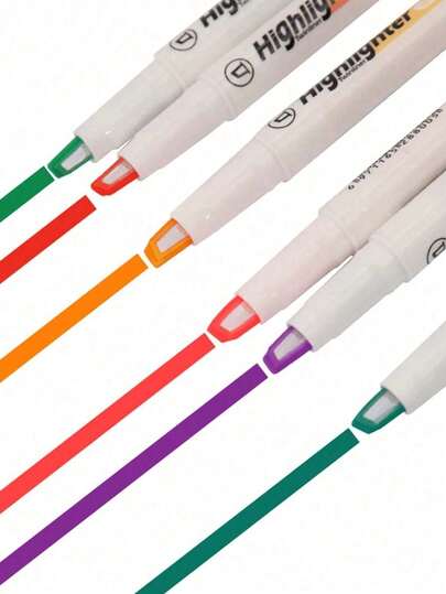 6pcs/Box Double-Headed Highlighter Pens With Visible Window Design, Suitable For Student Notes, School, Home, Office, Attendance, Travel, Portable Design, School Supplies, Cute Highlighters, Stationery, School Office Supplies