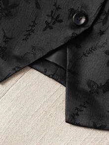 1 chiếc áo vest không tay cổ chữ V họa tiết hoa thanh lịch dành cho nữ, áo hai dây ngắn tay bằng polyester cài cúc đơn có túi giả, màu đen, thích hợp cho mùa xuân/thu hè. - màu đen - Xem 6