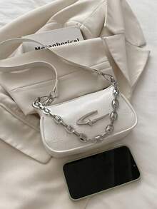 TAYA Grunge Punk Fashionable Women's Square Crossbody Bag, PU Material, Metal Star Decor, Chain Strap, Ball Decor, Y2K Metallic Vibe, Suitable For Daily Use, Work Commute, Gift For Friends, Holiday, Ladies Shoulder Bag - White - View 4