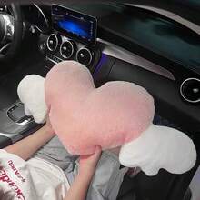 1pc Car Plush Headrest Neck Protection Pillow Plush Heart-Shaped Wings Car Neck Pillow Cushion Car Interior Supplies - Love - View 4
