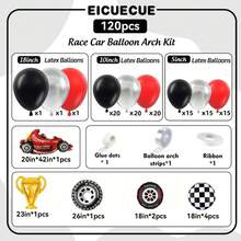 120pcs Racing Car Theme Balloon Arch Set - Includes Race Car, Tire, Checkered Flag, Wheel And Red, Black, Silver Balloon Garland. Ideal For Racing Car Theme Birthday Party, Gender Reveal Party, Baby Shower, Anniversary Celebration And Racing Car Theme Decoration. - View 6