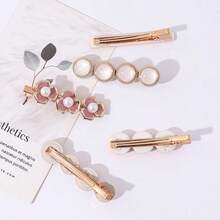 5pcs Elegant Side Bangs Clip, Bun Holder, Pink Flower Hair Clips Set - Pink - View 4