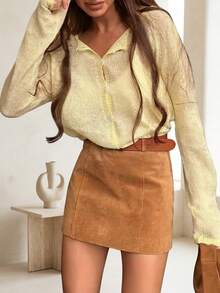 Youweiniel Casual Sheer Long Sleeve Cardigan Knit Top, Women's Elegant Vacation Beach Outerwear For Spring And Summer - Yellow - View 3