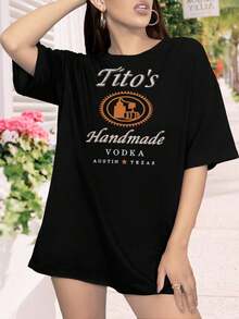 Women's T-Shirts TITO'S Handmade Vodka T-Shirt Alcohol Drink Drinking Party Tito Vodka Yugoslavia For Ladies T-Shirt - 黑色 - 查看 2