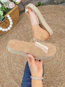 Women's Transparent Woven Thick Bottom Sandals - Open Toe Platform Wedge Slippers - Casual Summer Beach Holiday Flat Sandals - Bohemian Style Comfortable Slip-On Mules - Clear - View 2