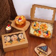 Cookie Boxes With Window, 9x6x3 Inch Brown Bakery Boxes Pastry Containers For Chocolate Covered Strawberries, Candy, Muffins, Donuts - Brown - View 4