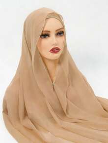 1件纯色磁性雪纺长围巾披肩，柔软轻盈，多功能大码丝滑触感围巾，适合晚礼服、派对、旅行、办公、婚礼礼物 - 磁扣懶人圍巾筒帽一體頭巾 - 查看 13