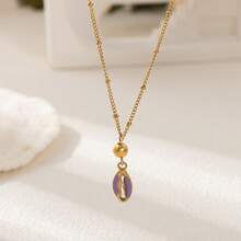 1件不锈钢沙滩度假项链，精致可爱贝壳吊坠，女士夏季时尚颈链 - 金色 - 查看 4