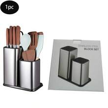 1 Set Stainless Steel Knife Holder And Kitchen Utensil Storage Canister, Single Slot Design For Free Insertion, Durable Material, Suitable For Storing Kitchen Knives, Utensils, Kitchen Rack, Draining Rack, Storage Organizer And Other Kitchen Storage Items - Stainless Steel Color - View 11