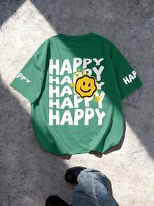 两件套男童“HAPPY”字母及人脸印花圆领短袖T恤+卡其色休闲裤，夏季新款套装 - 彩色 - 查看 6