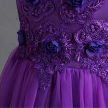 女童无袖网眼公主拖尾连衣裙，儿童派对礼服 - 紫色 - 查看 7