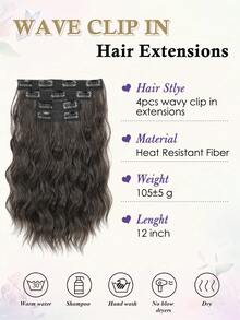Curly Clip In Hair Extensions, 4PCS 12 Inch Wavy Hair Extensions Clip Ins - Lace Weft Soft Natural Hairpieces For Women - Multicolor - View 2
