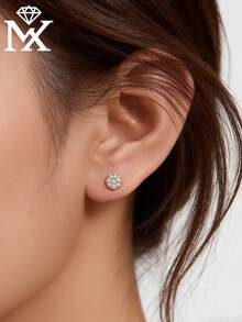 SYMFNY 一对优雅简约的925纯银耳环，镶嵌精致圆形立方氧化锆，奢华小众设计，送给女友、朋友、同事的贴心礼物 - 金黃色 - 查看 2