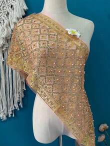 1PC New Dai Women's Party Collection: Sparkling Beaded Shawl Non-Shedding Sequin Shawl, Headscarf, Scarf Music Festival Glitter Accessory - Multicolor - View 2