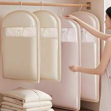 1pc Large Space Saving Durable Fabric Hanging Garment Bag Modern Beige Rectangular With Self-Compression Zipper For Dustproof Closet Organizer Clothes Storage Bag Winter Down Coats Wardrobe - Multicolor - View 2