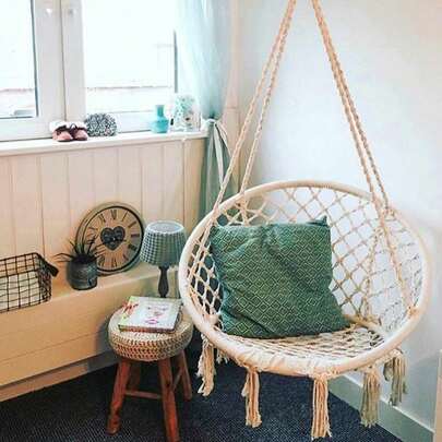 Bohemian Cotton Woven Hanging Hammock Chair | Macrame Swing Seat For Indoor/Outdoor | Relaxing Garden Swing For Balcony, Patio, Living Room & Backyard | UK Home Decor