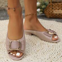 Sandal nữ thời trang thường ngày với khóa vuông bằng nhựa PVC. - Màu trà sữa - Xem 10