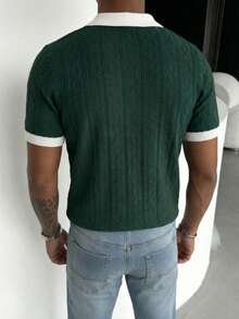 GRDR 男士夏季圆领纯色短袖针织衫，适合夏季外出，时尚造型必备单品 - 軍綠色 - 查看 3