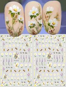 2 Pcs 3D Bees Daisy Florals Nail Art Stickers Elegant Elegant Daisy Flowers Lavender Insects Self-Adhesive Charms For Nails Spring Summer DIY Nail Art Design Manicure Decoration - Multicolor - View 4