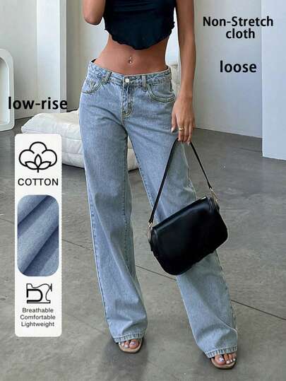 Blue Casual Loose Wide Leg Jeans, Spring/Summer New Loose Fitting Flattering Straight Leg Pants,Suitable For Spring & Summer,Holiday,Festival,Cowgirl,Jeans