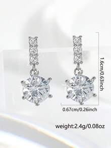 1 Pair Fashion Minimalist Full Rhinestone Pave Stud Earrings, Niche Premium Sparkling Zirconia Ear Studs Earrings Jewelry For Women - Silver - View 10
