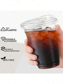 10/20 Sets Of 16-Ounce Disposable Transparent Plastic Coffee Cups (With Lids), In U-Shaped Round-Bottom And Flat-Bottom Styles, Suitable For Holding Coffee, Latte, Layered Cold Drinks And Milk Tea. - Transparent - View 2