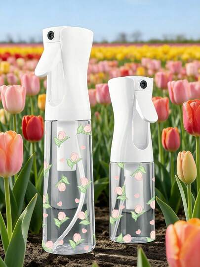 Tulip Pattern Clear PET Refillable Travel Spray Bottle, Multi-Purpose Fine Mist Spray Bottle For Travel And Business Trip,Makeup Remover Dispenser, Reusable Hair Spray Bottle, Continuous Water Mister, For Hair Styling, Cleaning, Plants, Facial Moisturizing