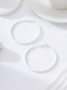 复古时尚喷漆白色圆环耳环，百搭饰品设计，女士礼物 - 白色 - 查看 5