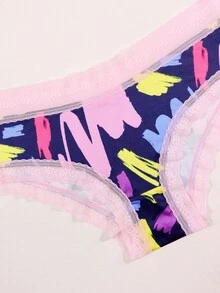 Dircho 5pcs Women's Random Print Briefs With Contrast Elastic Waistband, Soft Stretchy Underwear Set Featuring Floral, Graffiti & Heart Patterns, Breathable Multipack For Daily Wear - Multicolor - View 2