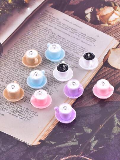 10pcs Mini Resin Coffee Cup Pendant, Suitable For Women Earring DIY Jewelry Making