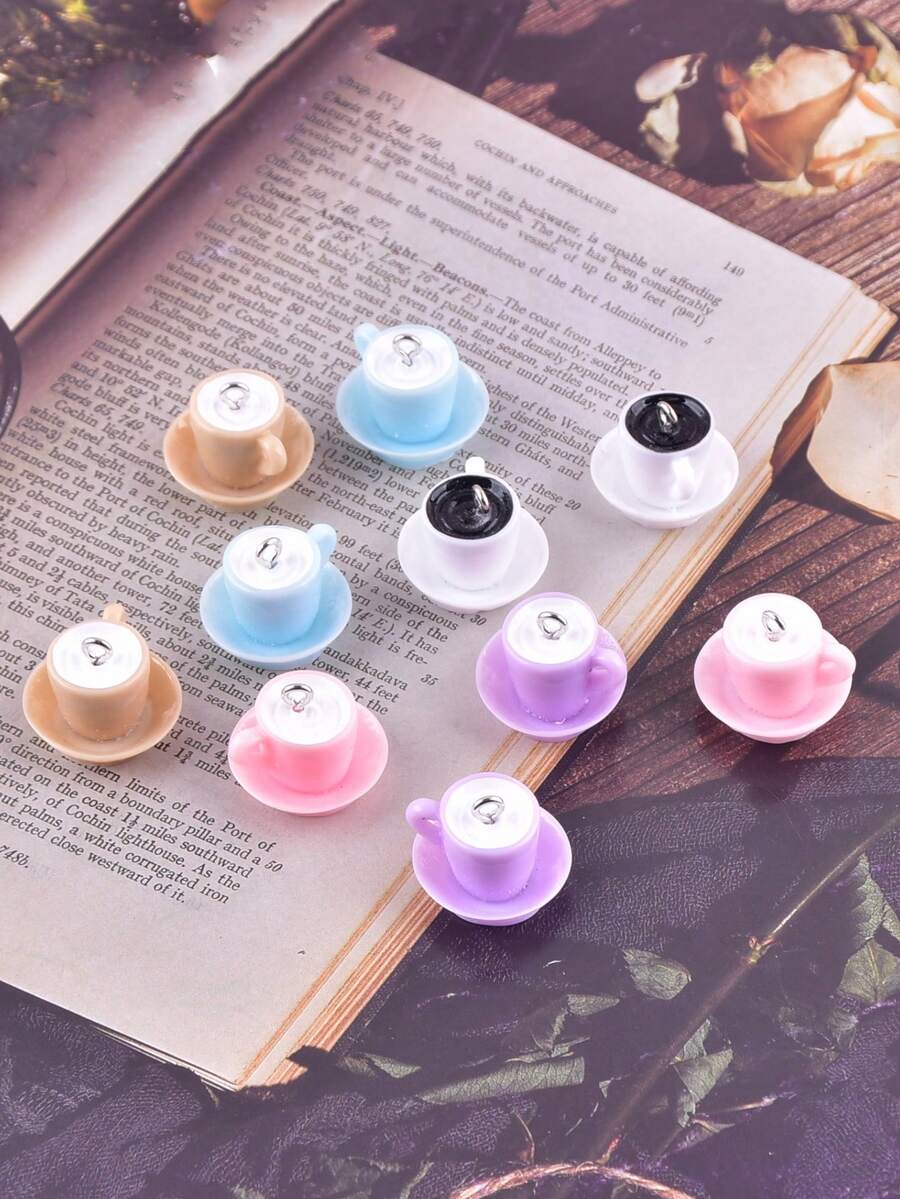 10pcs Mini Resin Coffee Cup Pendant, Suitable For Women Earring DIY Jewelry Making - Saucer Coffee Cup - View 1