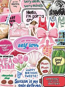 50张励志女孩贴纸 防水PVC贴纸 适用于水瓶、剪贴簿、滑板、行李箱、笔记本电脑、主题派对用品、DIY贴纸 - 彩色 - 查看 7