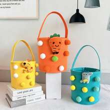 1个毛毡拥抱桶，新生儿杂物玩具糖果零食卡通毛毡袋，婴幼儿手提包 - 彩色 - 查看 5
