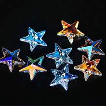 QIAO 18毫米3D切割AB彩玻璃星星吊坠，带孔彩虹色星星饰品，适用于UV树脂工艺品，DIY珠宝制作材料，可用于制作项链、钥匙扣、手机挂件 - 彩色 - 查看 7