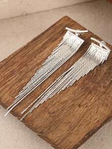 性感夸张不对称长流苏耳环，小巧精致，适合女士婚礼、派对和节日礼物 - 銀色 - 查看 7