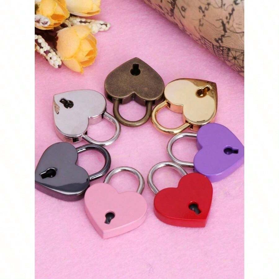 1pc 3cm Mini Heart Shaped Zinc Alloy Padlock, Cute And Durable Lock For Daily Use On Luggage, Backpacks, Drawers, Notebook And Decorations - 多色的 - 查看 1