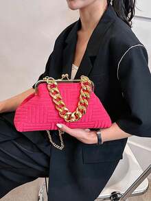Minimalist Suede Crossbody Bag, Zipper Closure Shoulder Handbag For Women - Hot Pink - View 3