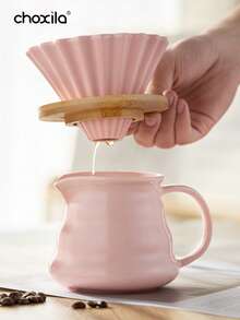 choxila 1 Set/2pcs Pink Coffee Maker Combo: 450ml Ceramic Pour Over Coffee Pot & Pink Ceramic Coffee Filter - Pink Ceramic Two-piece Set - View 5