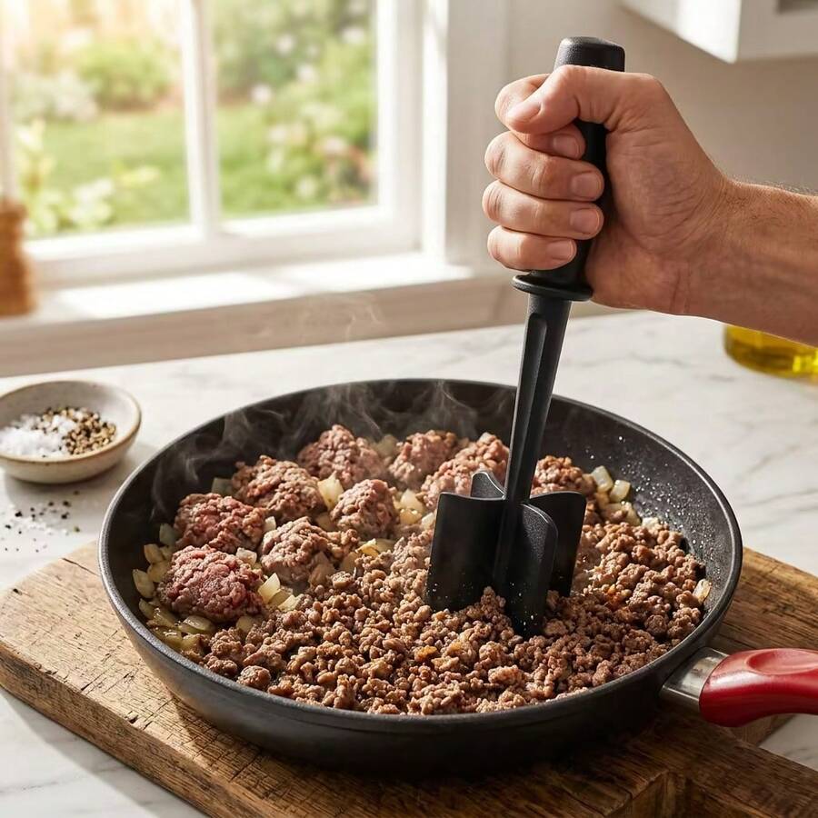 3-In-1 Plastic Mixing Stick – Handheld Kitchen Tool For Blending Ground Meat, Folding Batter, Mixing Salads, Dough And Salsa - Black - View 1