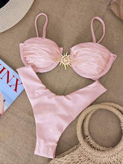 Bikinx 金属纯色性感比基尼泳衣套装，适合夏季海滩度假