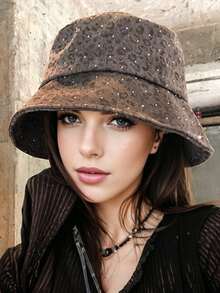 Sequin Leopard Print Bucket Hat, Retro American Style Leopard Bucket Hat For Women, Spring/Summer Small Face Sun Hat - Sequined Leopard Print Fisherman - View 9