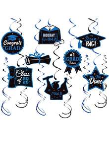 14pcs/Set 2026 Graduation Season Blue Spiral Hanging Decorations, Suitable For Graduation Party Decor - Royal Blue - View 2